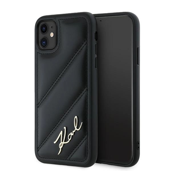 KARL LAGERFELD DIAGONAL QUILTED SCRIPT COVER TIL IPHONE 11 / XR - SORT
