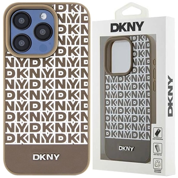 DKNY skinntrykt mønstret metalllogo MagSafe-deksel til iPhone 15 Pro Max - Brun