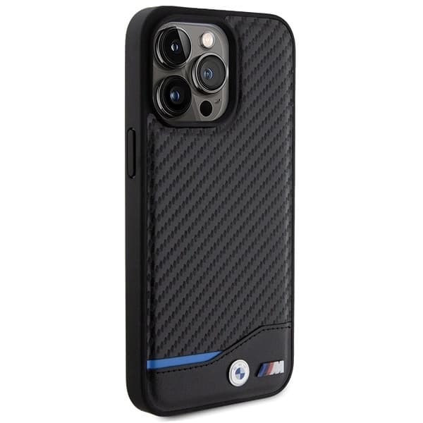 BMW LÆDER CARBON COVER TIL IPHONE 15 PRO MAX - SORT