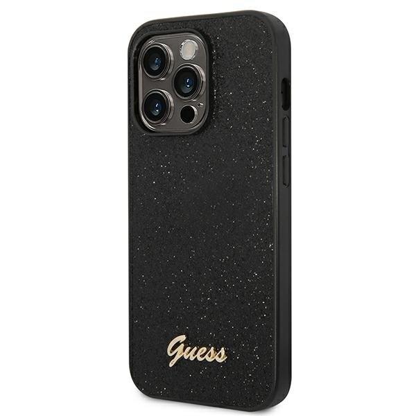 Guess GUHCP14LHGGSHK iPhone 14 Pro 6.1 svart/svart hardt deksel Glitter Script