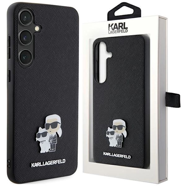 Karl Lagerfeld Saffiano Karl&Choupette Metal Pin Deksel til Samsung Galaxy S24+ - Svart