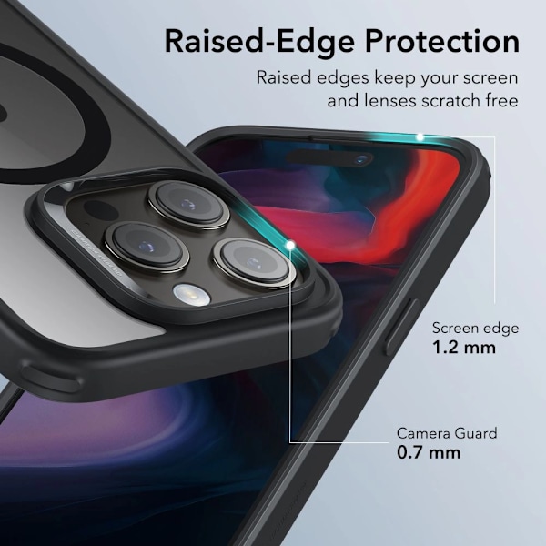 ESR CLASSIC HYBRID HALOLOCK MAGSAFE COVER TIL IPHONE 15 PRO MAX - GENNEMSIGTIG OG SORT