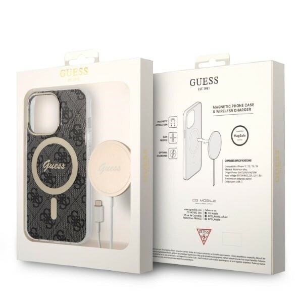 Guess GUBPP13LH4EACSK Case+ Ladersett iPhone 13 Pro svart/svart hardt deksel 4G Print MagSafe