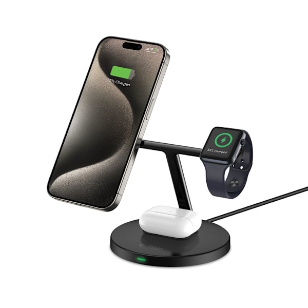 TECH-PROTECT QI15W-A35 3IN1 MAGNETISK MAGSAFE TRÅDLØS LADER SORT