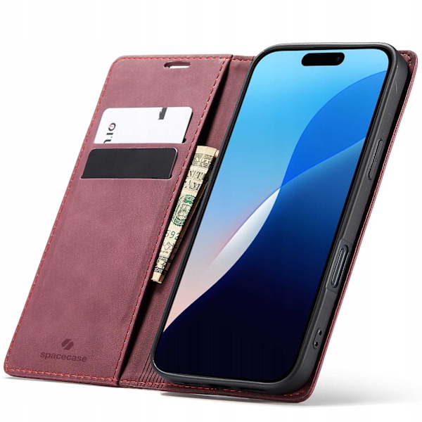 Spacecase Pålbocksväskor För Iphone 16 Rött Väska Läderpålbok