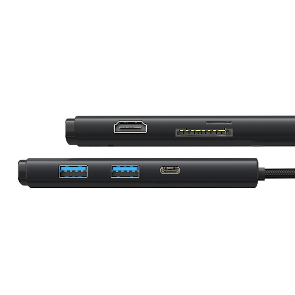 Baseus Lite Series Multifunksjon USB Type C HUB - 2 x USB 3.0 / USB Type C PD / HDMI 1.4 / SD/TF Svart (WKQX050101)