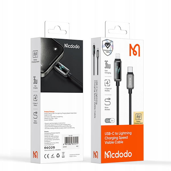 MCDODO LADDARE USB-C BLIXT SNABB LADDNINGSKABEL FÖR IPHONE 1M LED
