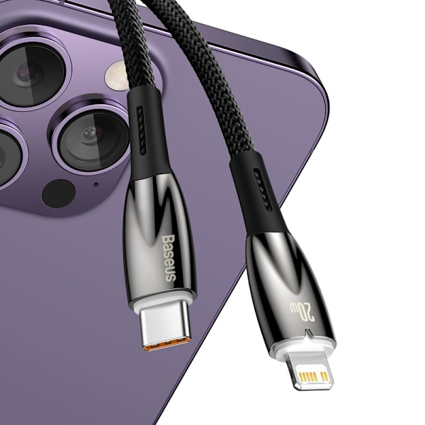 Baseus Glimmer-serien hurtigladekabel USB-C - Lightning 480Mb/s PD 20W 2m svart