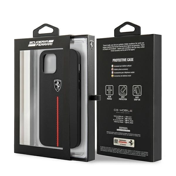 FERRARI OFF TRACK LÆDER NYLON STRIPE COVER TIL IPHONE 12 PRO MAX - SORT