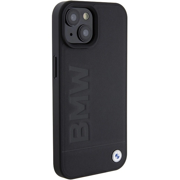 BMW LÆDER HOT STAMP ETUI TIL IPHONE 15 PLUS - SORT