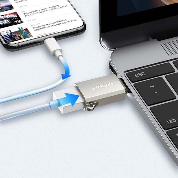 JOYROOM S-H151 USB-C (HAN) / USB-A (HUN) ADAPTER MED SNORØJE - SØLV