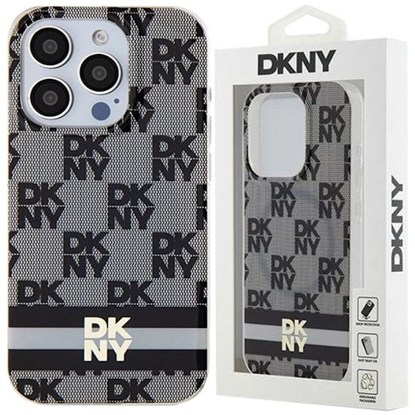 DKNY IML rutete monomønster og trykte striper MagSafe-deksel til iPhone 14 Pro Max - Svart