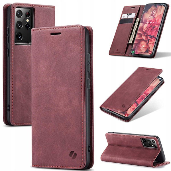 Spacecase Pålbocksväskor Galaxy S21 Ultra Rött Läderfodral
