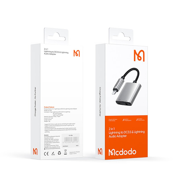 MCDODO ADAPTER LIGHTNING MINIJACK, 3,5 mm kabel for iPhone 13 14