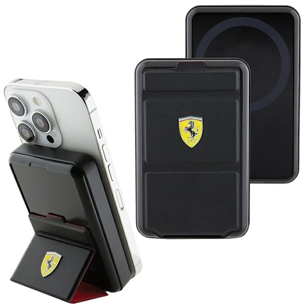 Powerbank Ferrari Metal Logo MagSafe induksjon 15W 10000 mAh med stativfunksjon - svart