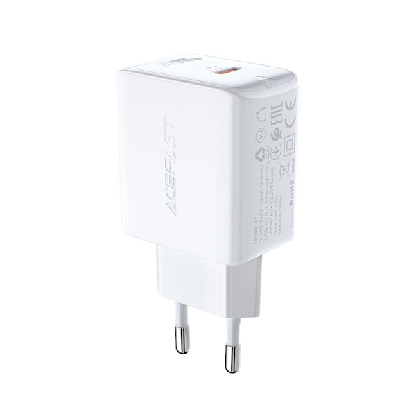 Acefast rask USB Type C 20W Power Delivery vegglader hvit (A1 EU hvit)
