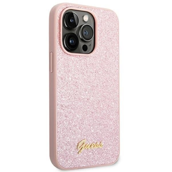 Guess GUHCP14XHGGSHP iPhone 14 Pro Max 6.7 rosa/rosa hardt deksel Glitter Script