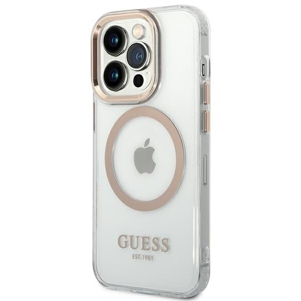 Guess GUHMP14XHTRMD iPhone 14 Pro Max 6.7 gull/gull hardt deksel Metal Outline Magsafe