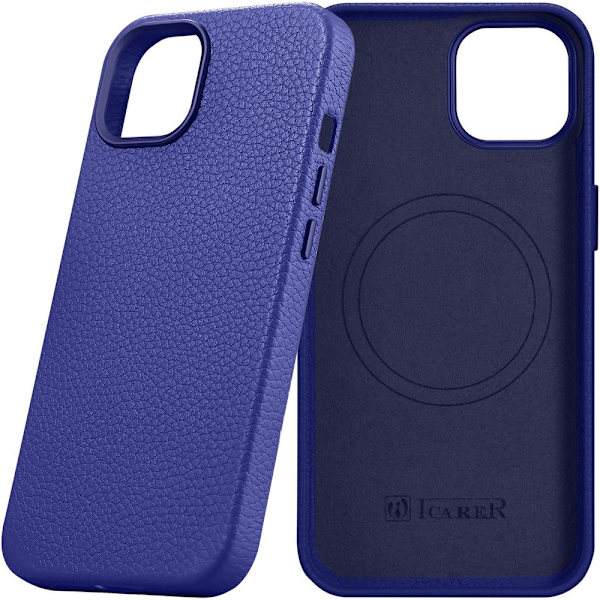iCarer Litchi Premium Leather Case magnetisk lærveske for iPhone 14 Pro og MagSafe mørkeblå (WMI14220710-DB)