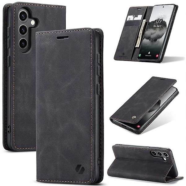 Spacecase Pålbocket Väska Galaxy S24+ Läderfodral Svart