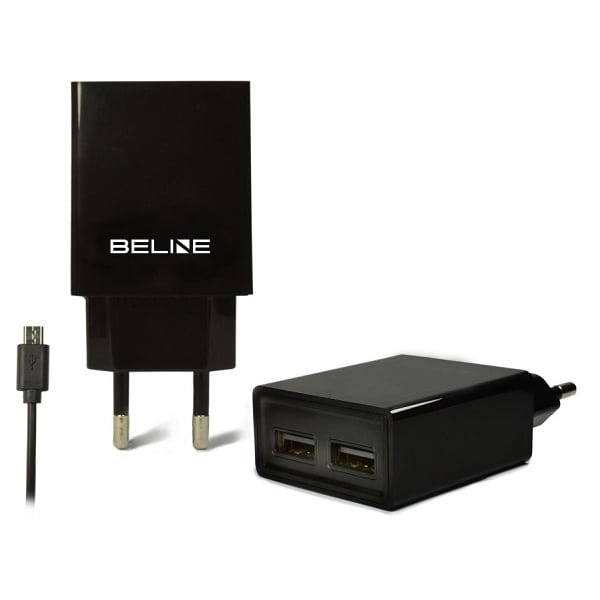 Beline Ład. nätverk. 2xUSB + microUSB 2A svart/svart