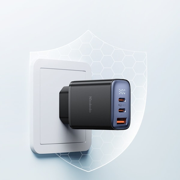 MCDODO FAST TV-LADER IPHONE 2XUSB-C 1XUSB PD 30W LED MÄTARE