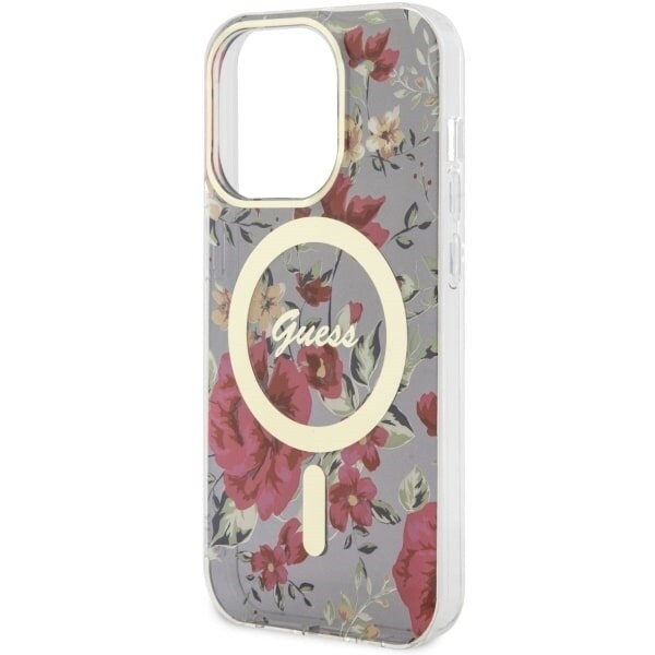 Guess GUHMP14LHCFWSA-deksel til iPhone 14 Pro grønn/khaki hardt deksel Flower MagSafe
