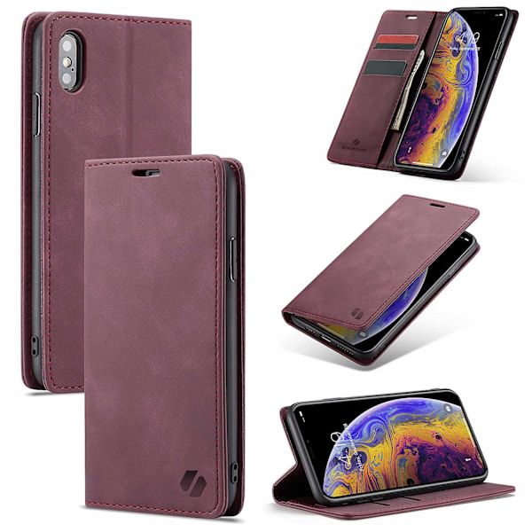 Spacecase Fodral Plånbok För Iphone Xs Max Rött Läder