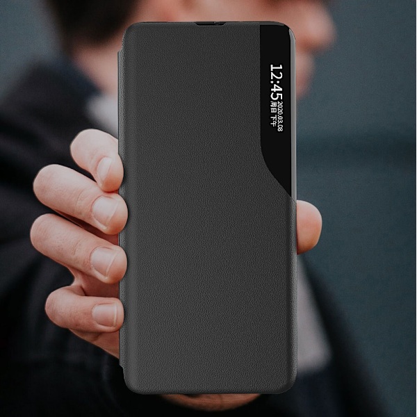 Eco Leather View Case, stilig etui med klaff og stativfunksjon for iPhone 13 mini, svart