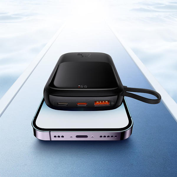 Powerbank 10000mAh 20W Baseus Qpow Pro Overseas Edition + USB C 3A-kabel - svart