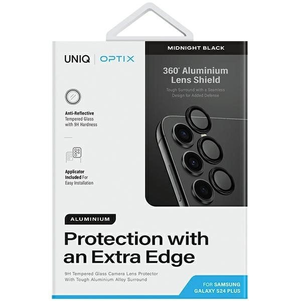 UNIQ OPTIX ALUMINIUM KAMERALINSEBESKYTTER TIL SAMSUNG GALAXY S24+ KAMERALINSE MED APPLIKATOR - SORT