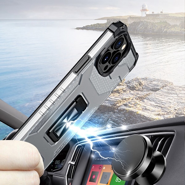 Crystal Ring Case pansret hybriddeksel + magnetisk holder iPhone 13 Pro svart