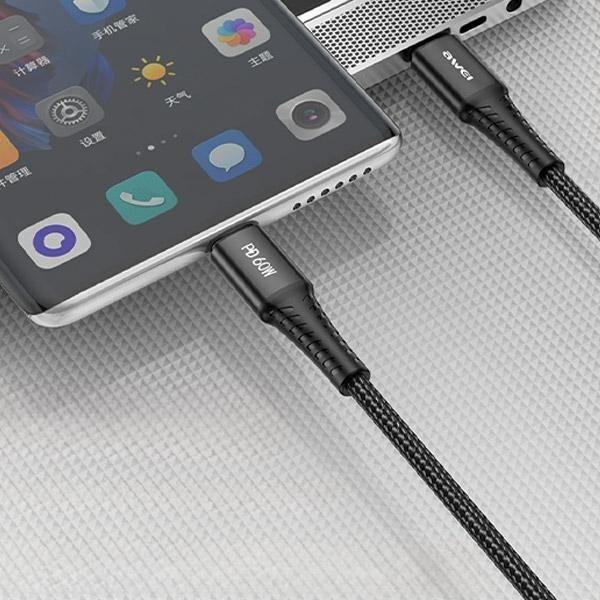 AWEI CL-111T USB-C till USB-C kabel 60W svart/svart
