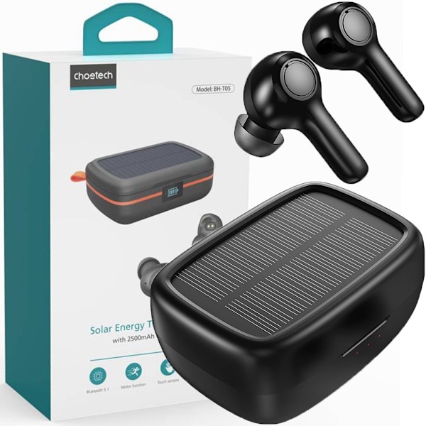 CHOETECH TRÅDLØSE TWS HØRETELEFONER MED SOLPANEL SORT