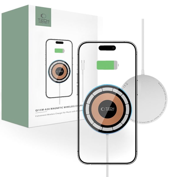 TECH-PROTECT QI15W-A30 MAGNETISK MAGSAFE TRÅDLØS LADER SØLV