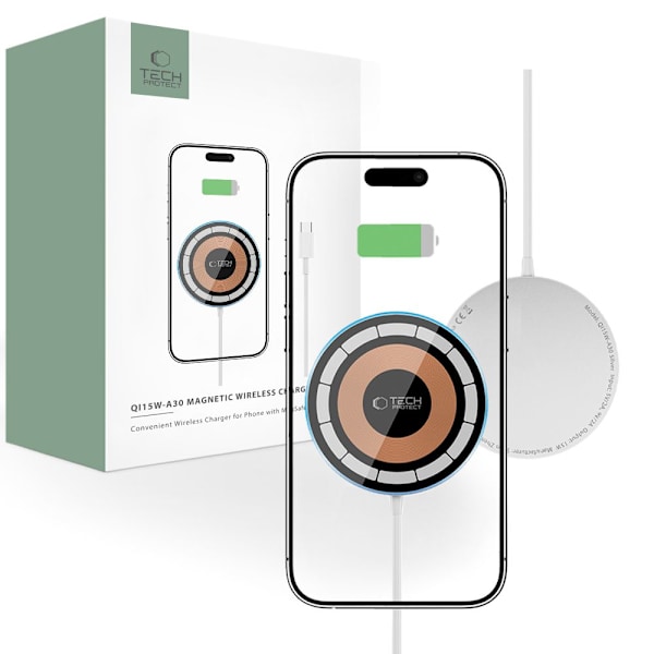 TECH-PROTECT QI15W-A30 MAGNETISK MAGSAFE TRÅDLØS OPLADER SØLV