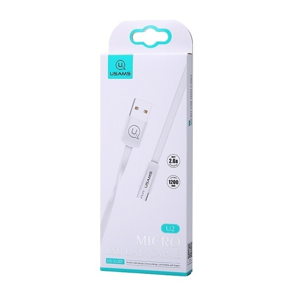 USAMS U2 microUSB platt kabel 1,2 m vit/vit SJ201MIC02 (US-SJ201)