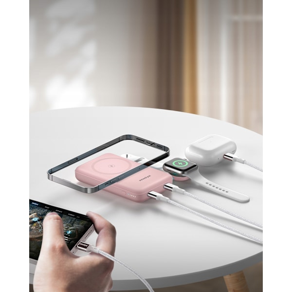 INNOSTYLE POWERDUO 2IN1 SNABB INDUKTION POWERBANK FÖR MAGSAFE KLOCKA 10000MAH ROSA