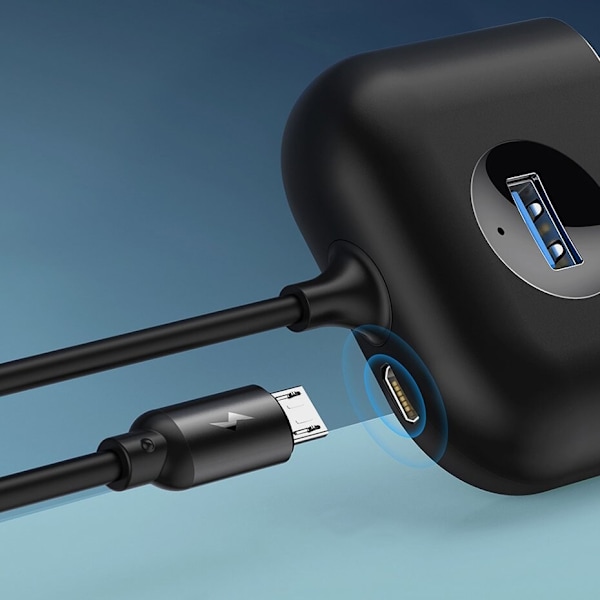 Baseus Square rund 4 i 1 USB-hubadapter (USB3.0 TIL USB3.0*1+USB2.0*3) 1m svart (CAHUB-AY01)