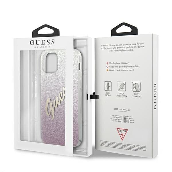 Guess GUHCP12MPCUGLSPI iPhone 12/12 Pro 6.1" rosa/rosa hårdfodral Glitter Gradient Script