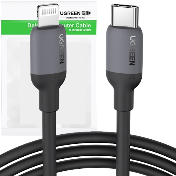Ugrønn hurtigladekabel USB Type C - Lightning (MFI-sertifisert) C94 Power Delivery chip 1m svart (US387 20304)