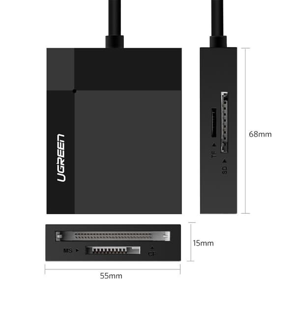 UGRØN USB 3.0-KORTLESER: SD/MICRO SD/CF/MS SVART