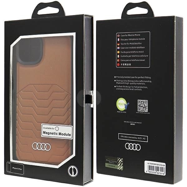 AUDI SYNTETISK LÆDER TASKE MED MAGSAFE TIL IPHONE 15 PLUS / 14 PLUS - BRUN