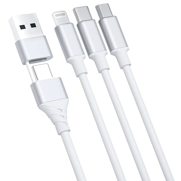 3mk Hyperkabel 3in1 USB-A - USB-C / USB-C - mikro-USB - Lightning 1,5 m - hvit