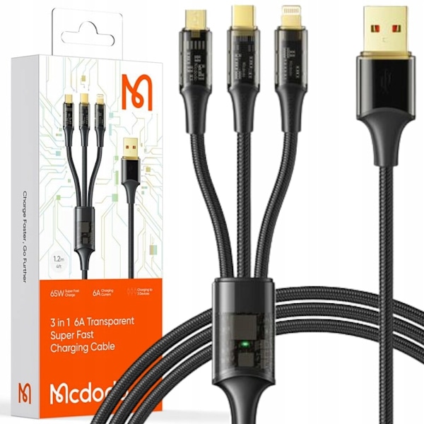 MCDODO USB-KABEL 3IN1 SNABBLADDNING USB-C LIGHTNING MICRO USB 6A 100W 1M