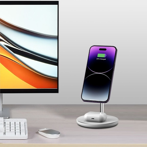 TECH-PROTECT QI15W-A21 2IN1 MAGNETISK MAGSAFE TRÅDLØS LADER HVITT
