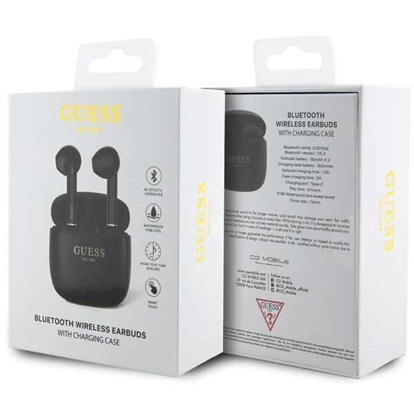 Guess GUTWST26PSK TWS Bluetooth-hodetelefoner + Dock - Svart klassisk EST-logo