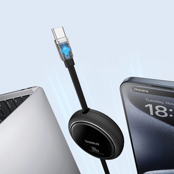 Baseus Free2Draw Mini USB-C - USB-C 100W 1m uttrekkbar kabel - svart