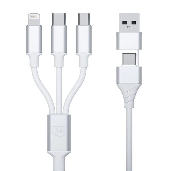 3mk Hyperkabel 3in1 USB-A - USB-C / USB-C - mikro-USB - Lightning 1,5 m - hvit