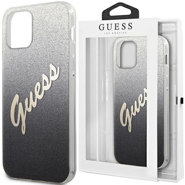 Guess GUHCP12LPCUGLSBK iPhone 12 Pro Max 6.7 svart/svart hardt deksel Glitter Gradient Script